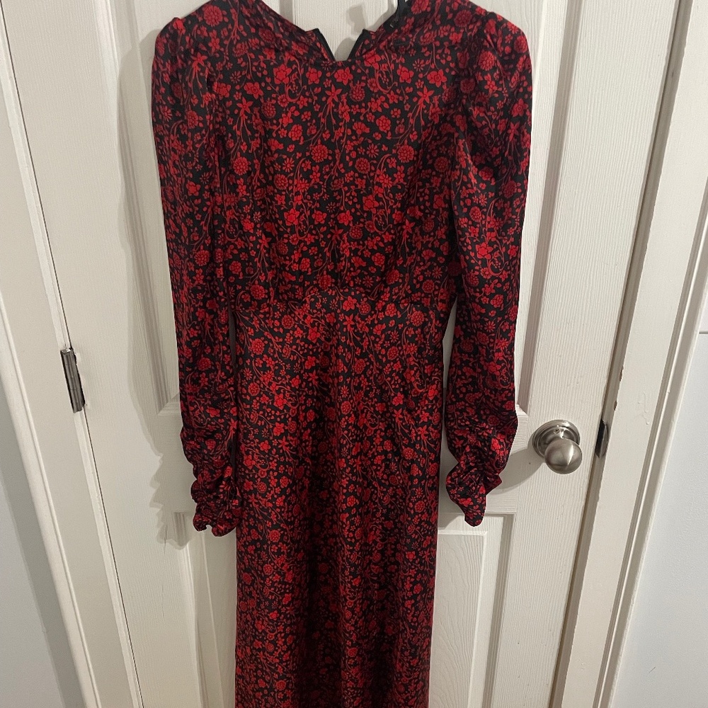 Maje Black & Red Silk Midi Dress